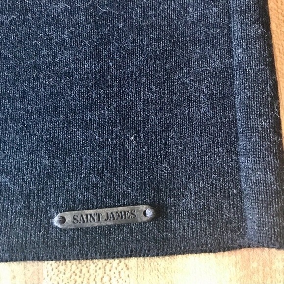 SAINT JAMES Sweater 100% Wool Men’s Black Stripe Turtleneck Woolmark - Picture 4 of 8